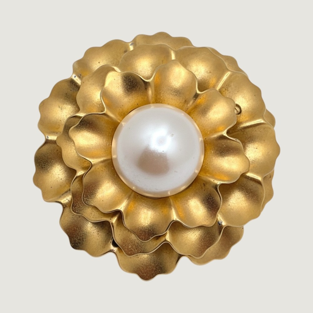 Vintage Monet Floral Brooch Faux Pearl Tiered Flower Classic Wedding Collectible